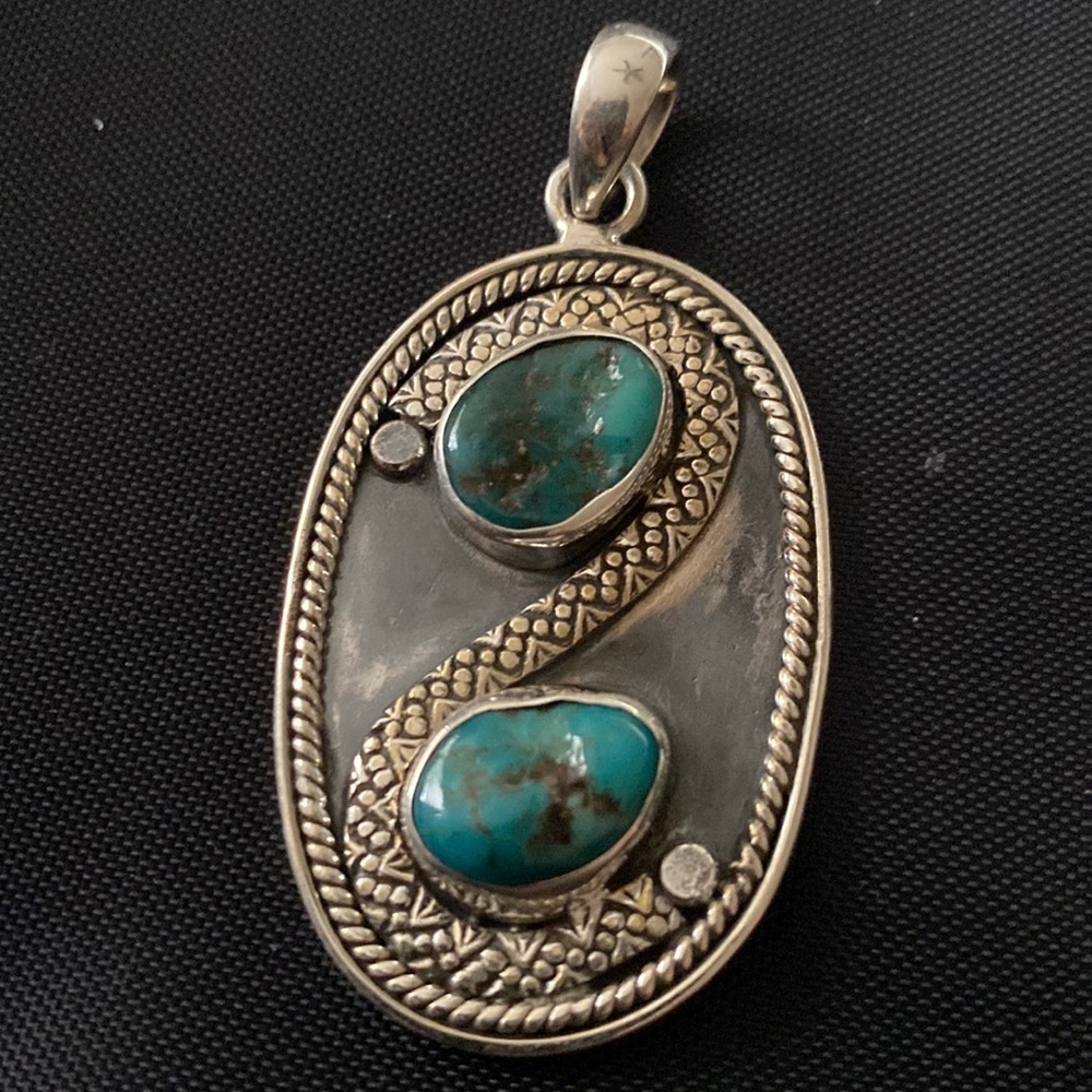 Double Turquoise Stone Sterling Silver Pendant
